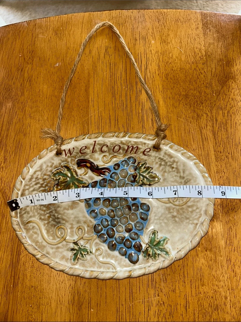Welcome Ceramic Grape Wall Plaque - Blue & Green